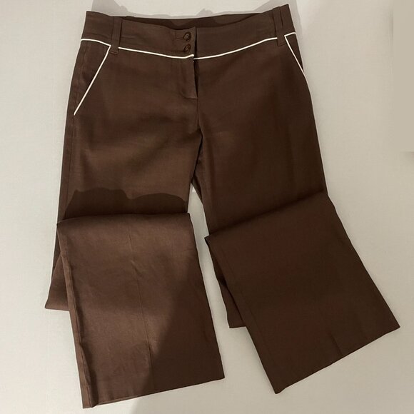 Bebe Vintage Linen Pant Suit | Dark Rum/Brown w/White Trim & Belt | EUC - Picture 6 of 16